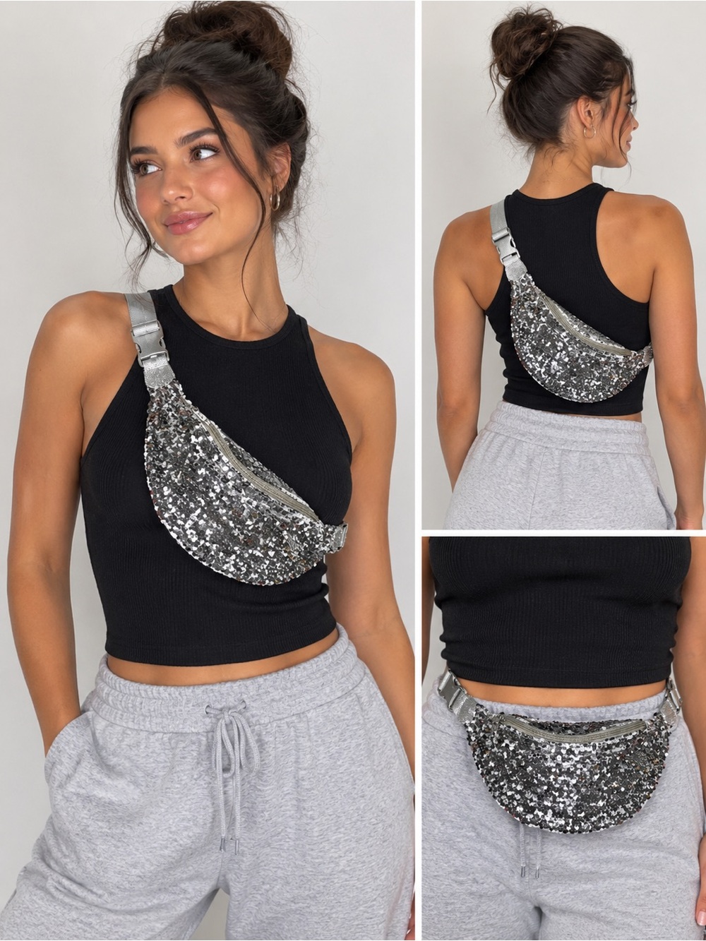 ✨ Silver Sequin Crescent Belt Bag / Fanny Pack ✨